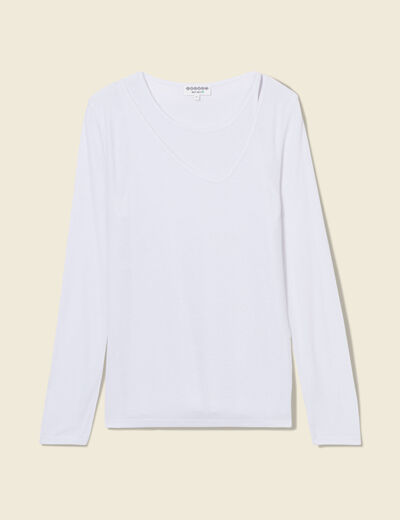 T-shirt ajust&eacute; d&eacute;collet&eacute; manches longues blanc femme
