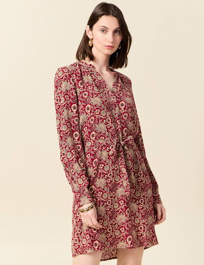 Robe droite fluide ceinturée bordeaux femme