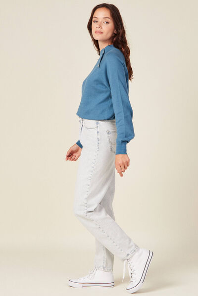 Pull manches longues bleu gris femme