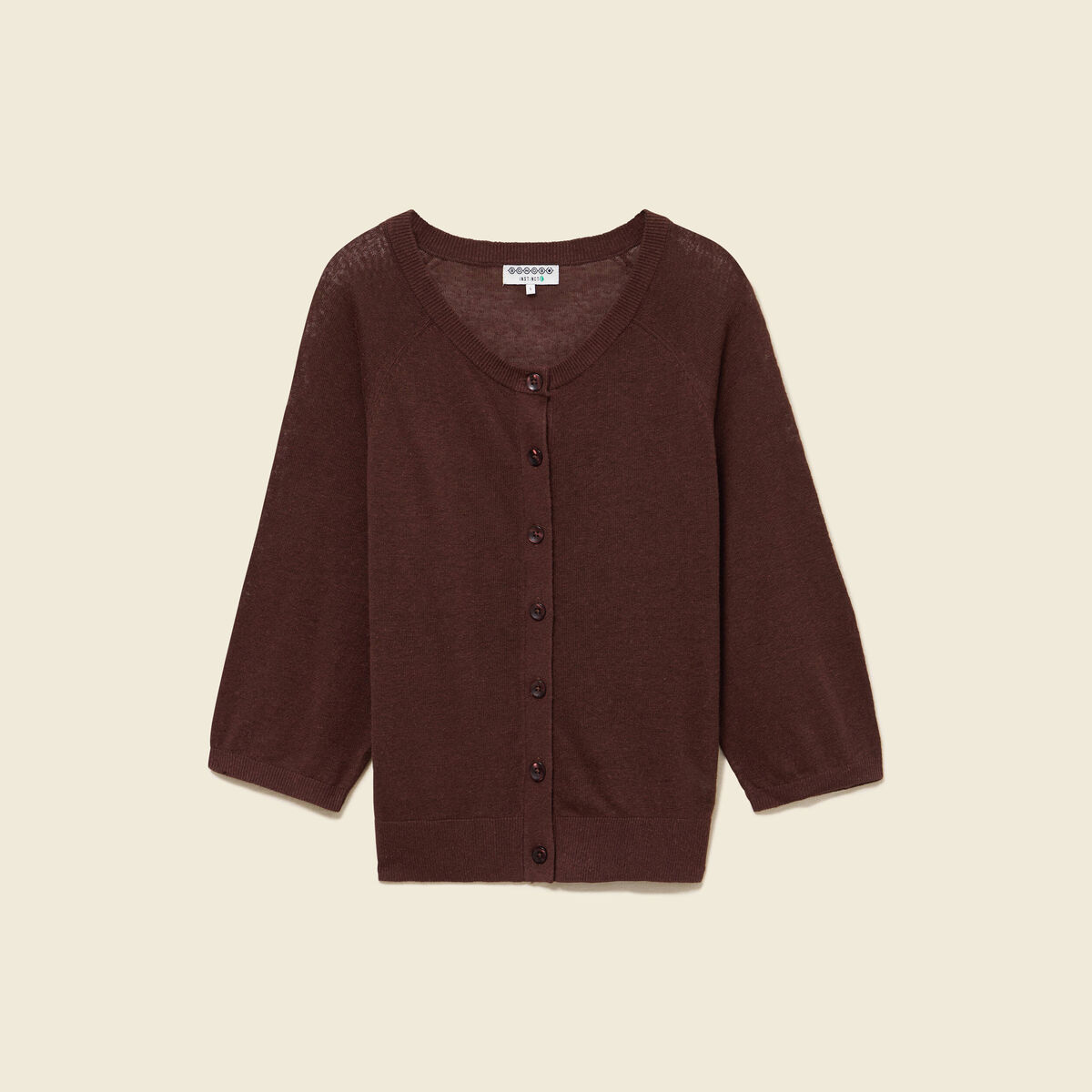 Gilet droit court manches longues marron fonc&eacute; femme