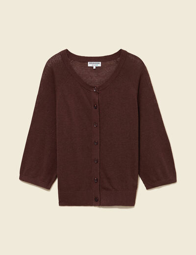 Gilet droit court manches longues marron fonc&eacute; femme