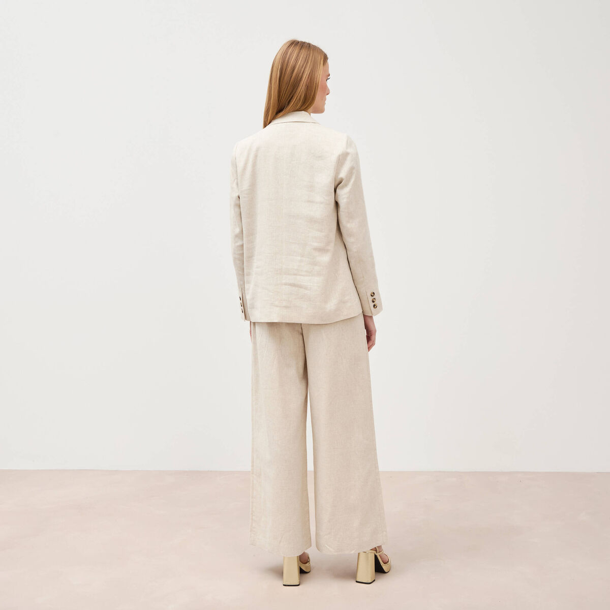 Blazer manches longues col tailleur sable femme