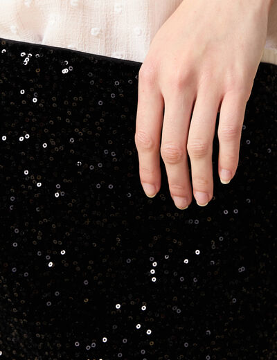 Jupe droite velours sequins noir femme