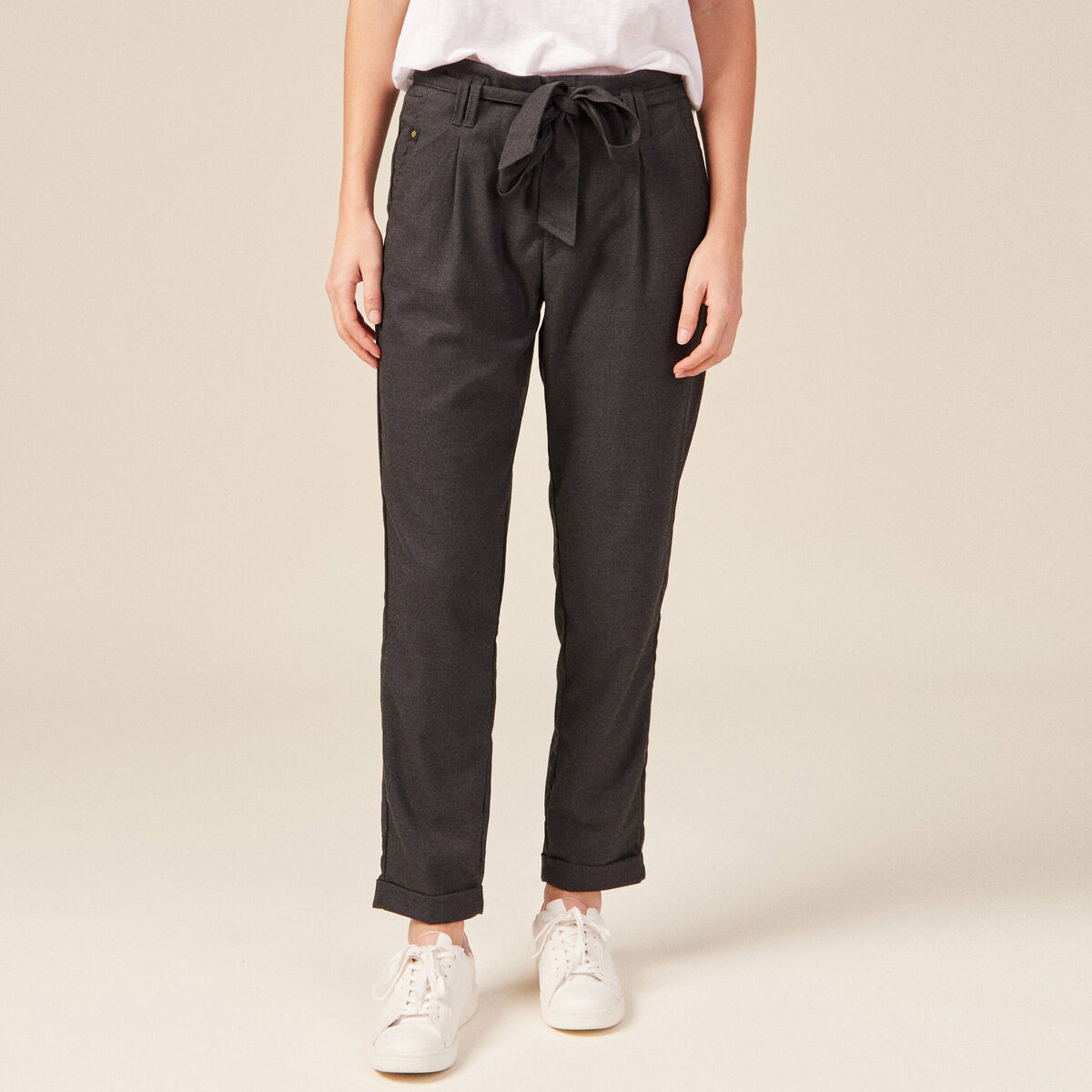Pantalon paperbag gris femme