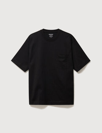 T-shirt droit en coton col ras du cou noir homme