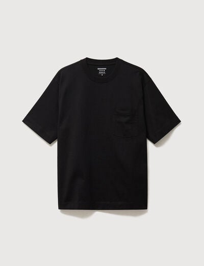 T-shirt droit en coton col ras du cou noir homme