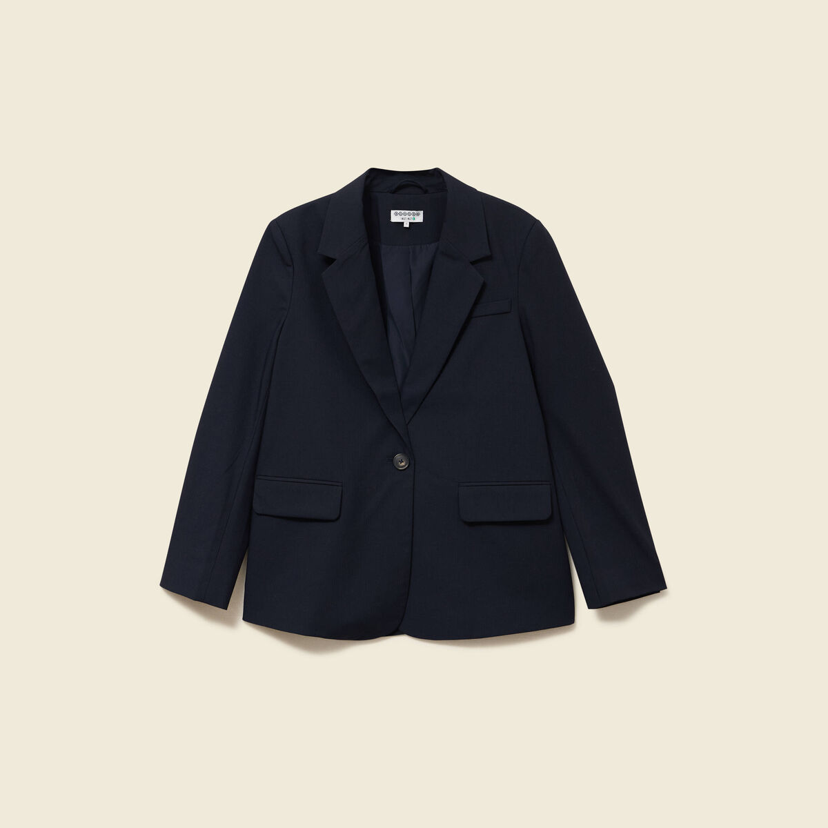 Blazer manches longues col tailleur bleu marine femme