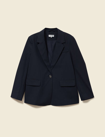 Blazer manches longues col tailleur bleu marine femme