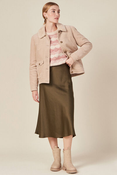 Blouson droit velours côtelé beige femme
