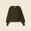 Pull manches longues col rond &agrave; sequins vert kaki femme