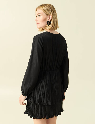 Robe patineuse courte manches longues noir femme