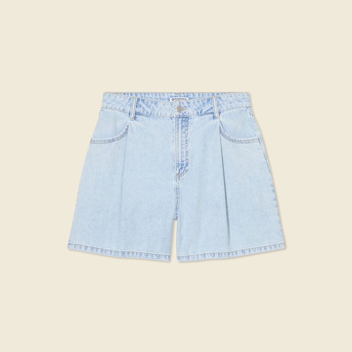 Short droit en jean à pinces denim bleach femme