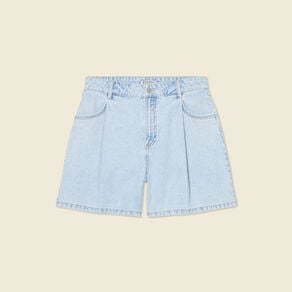 short droit en jean a pinces denim bleach femme Short droit en jean à pinces denim bleach femme