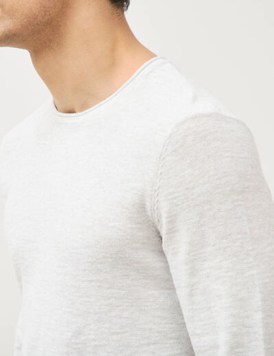 Pull fin en coton manches longues ecru homme