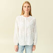 Chemise col rond manches longues brod&eacute;e ecru femme