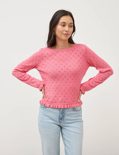 Pull droit col rond manches longues vieux rose femme
