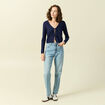 Gilet droit court manches longues bleu marine femme