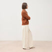 Pull droit col polo manches longues marron cognac femme
