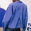 Chemise droite manches longues ray&eacute;e bleu femme