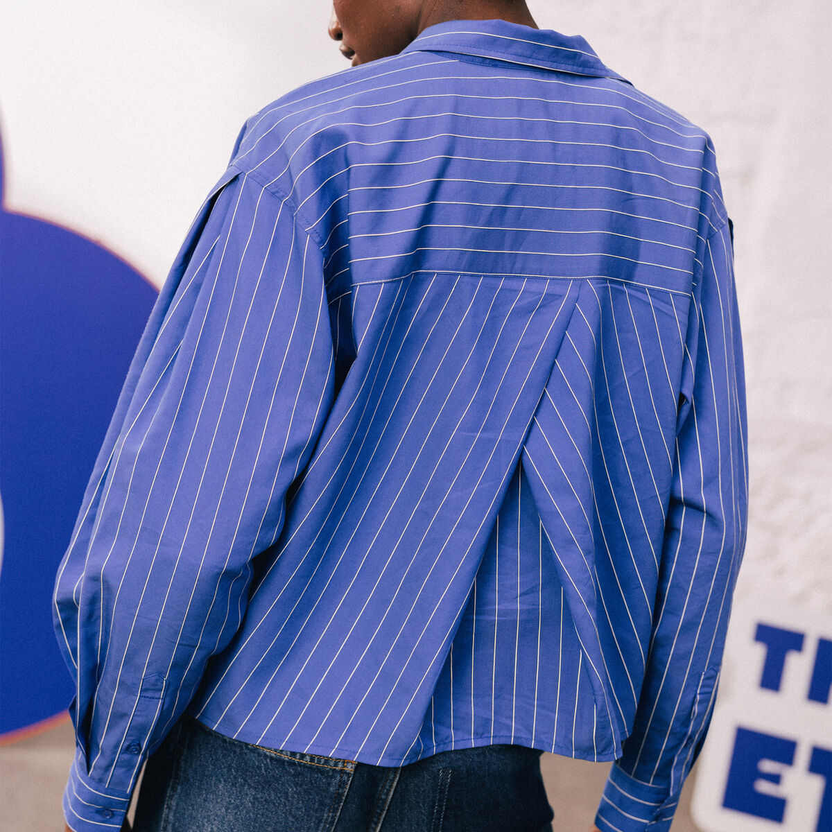 Chemise droite manches longues ray&eacute;e bleu femme