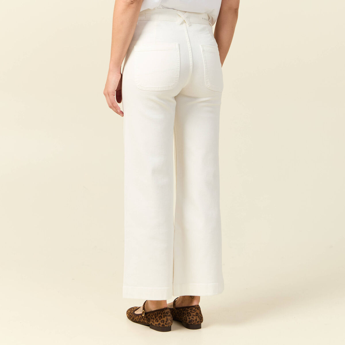 Jeans large taille haute denim blanc femme