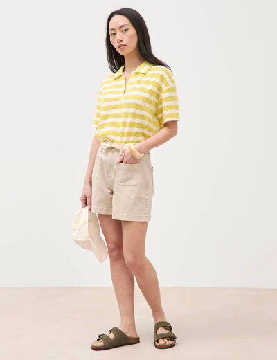 Short en jean taille haute beige femme
