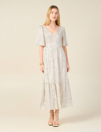 Robe longue évasée fluide blanc femme