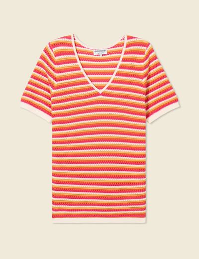 Pull manches courtes marron cognac femme