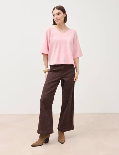 Jeans large cropped taille haute marron chocolat femme