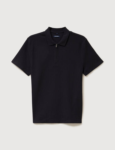 Polo en coton avec zip manches courtes noir homme