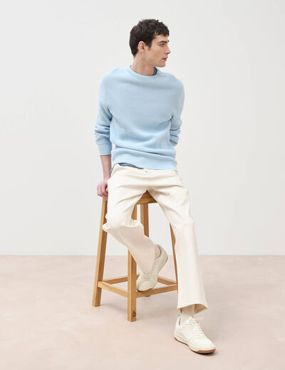 Pull col rond manches longues en coton bleu ciel homme