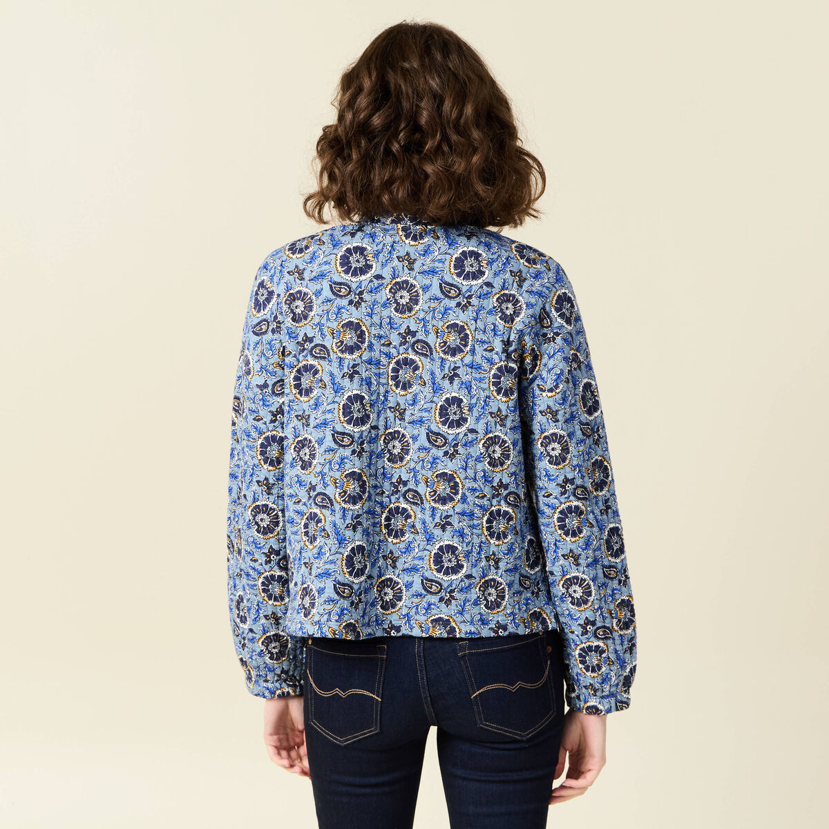 Gilet imprimé manches longues bleu femme