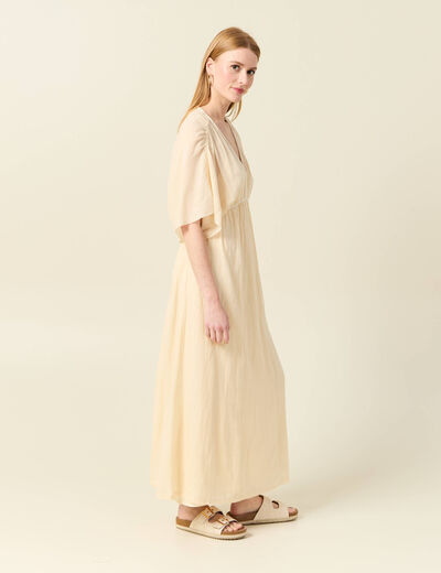 Robe longue empire col en V creme femme