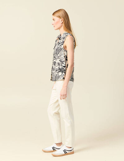 Chemise sans manches décolleté blanc femme