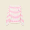 Pull col rond manches longues broderie rose clair femme