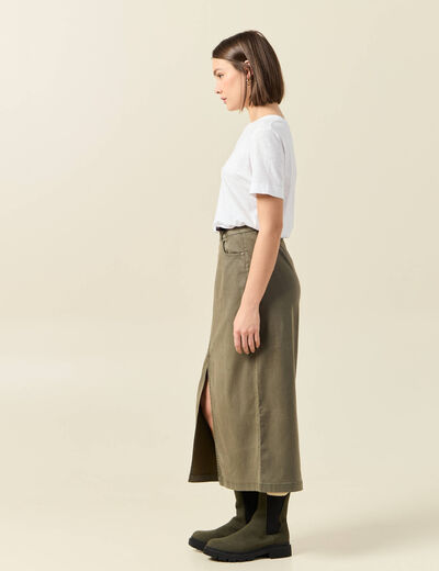 Jupe midi crayon ceinturée vert kaki femme