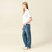 T-shirt droit court col V en coton blanc femme
