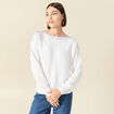 Pull col bateau manches longues en coton blanc femme