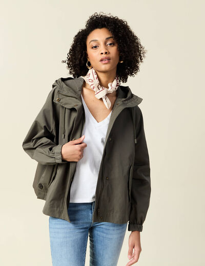 Parka oversize à capuche vert kaki femme