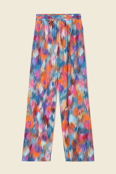 Pantalon large fluide multicolore femme