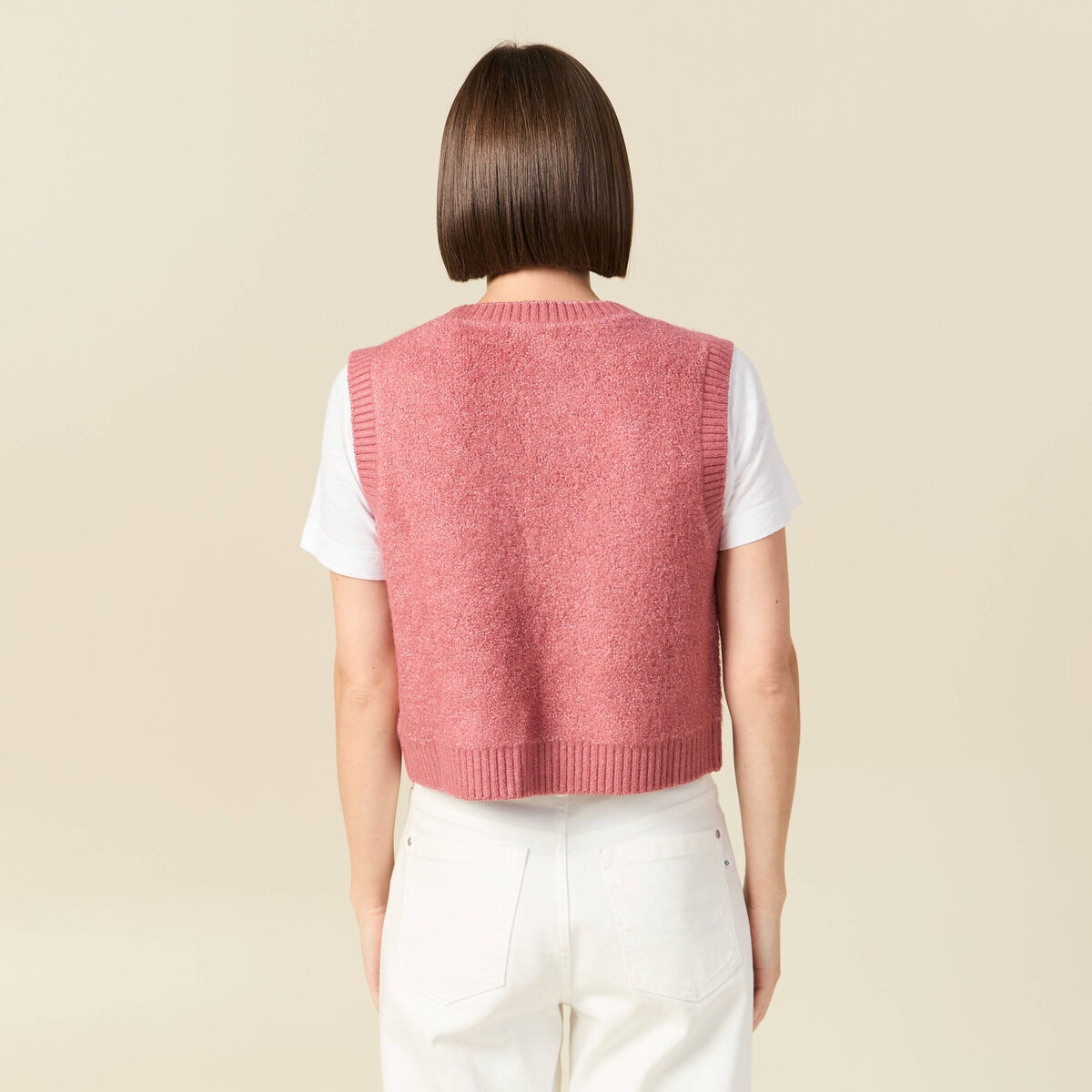 Gilet sherpa droit sans manches mauve femme