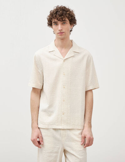Chemise manches courtes col tailleur beige homme