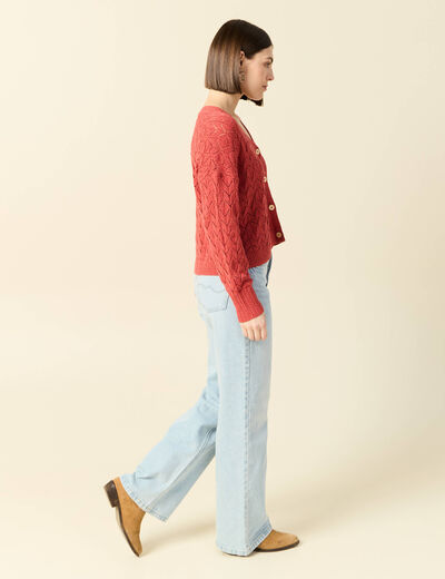 Gilet manches longues ajouré rouge femme