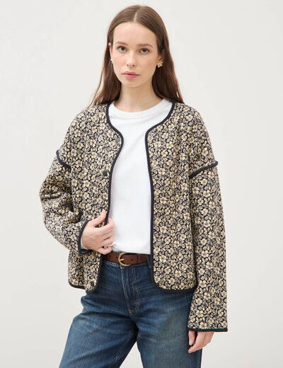 Veste droite manches longues col rond noir femme