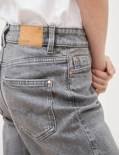 Jeans straight 7/8&egrave;me taille haute denim gris femme