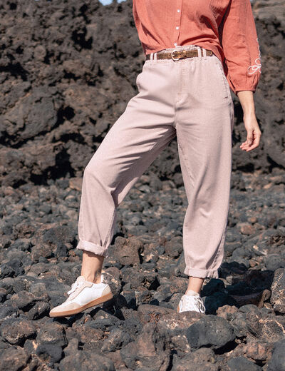 Jeans slouchy 7/8ème rose clair femme