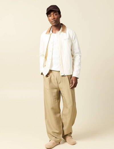 Chemise manches courtes col polo ecru homme