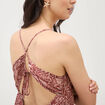 Robe bretelle satin&eacute;e col v marron chocolat femme