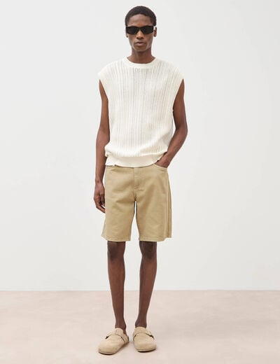 Pull sans manches col rond en coton ecru homme