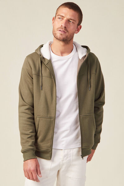 Sweat zippé à capuche taupe homme